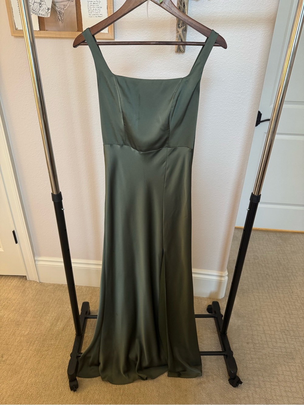 Elegant Olive Green Satin Bridesmaid Dress